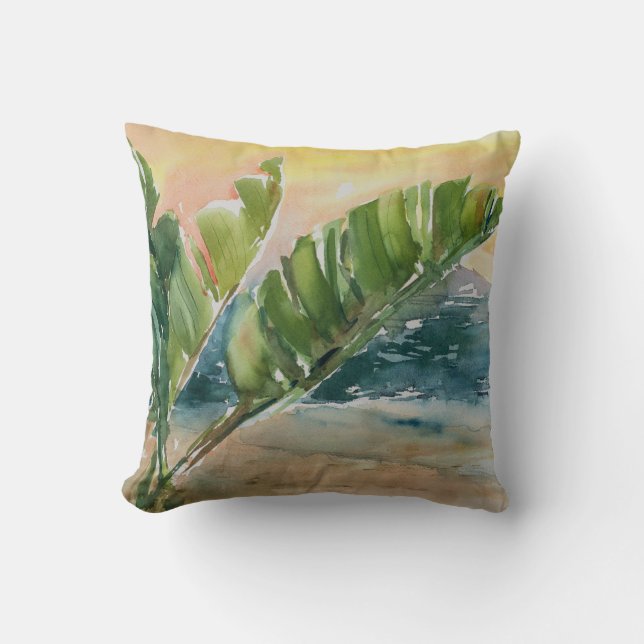 Coussin Aquarelle Océan tropical Palmiers Feuille (Recto)
