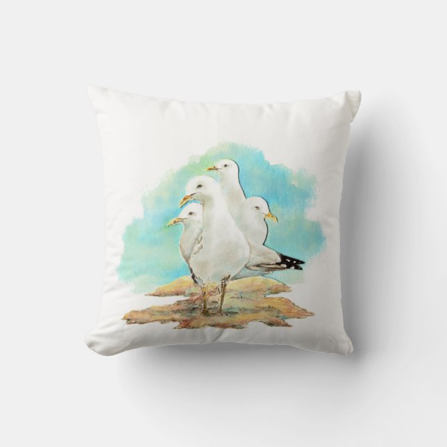 Coussin Aquarelle Oiseaux de la famille des mouettes (Recto)