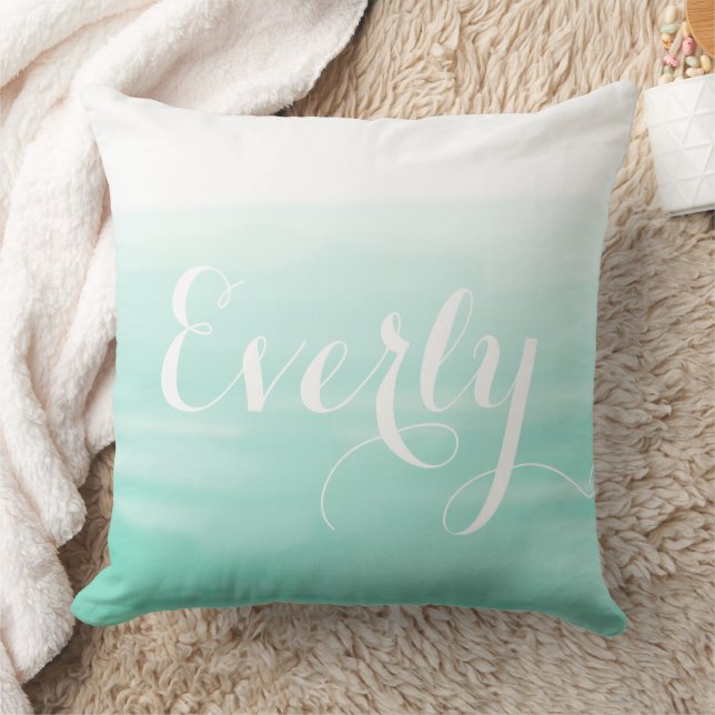 Coussin Aquarelle Ombre verte à la menthe personnalisée (Couverture)