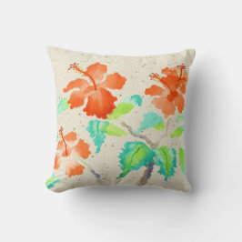 Coussin Aquarelle orange de ketmie peignant Washi beige