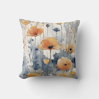 Coussin Aquarelle Orange Fleurs Blue Indigo Design 347