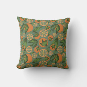 Coussin Aquarelle orange Turquoise Motif de fruits