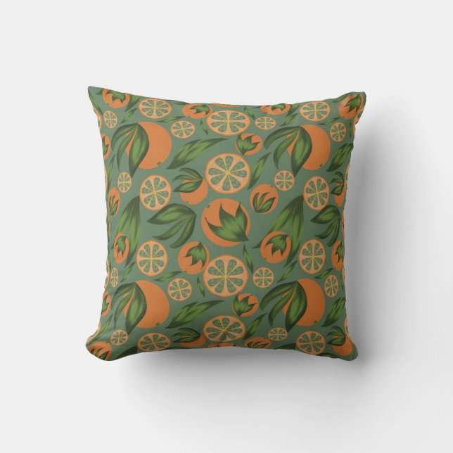 Coussin Aquarelle orange Turquoise Motif de fruits (Recto)