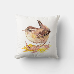 Coussin Aquarelle originale Bird Mignonne Maison Wren