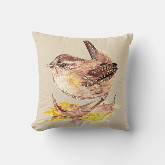 Coussin Aquarelle originale Bird Mignonne Maison Wren (Recto)
