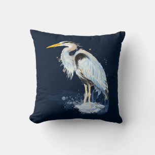 Coussin Aquarelle originale Oiseau du Grand Héron Bleu