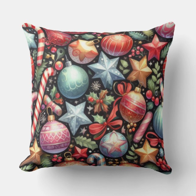 Coussin Aquarelle Ornements Étoiles Noël Motif vacances (Recto)