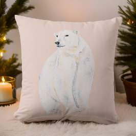 Coussin Aquarelle Ours polaire élégant Noël bohème