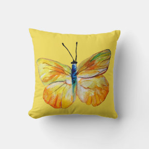 Coussin Aquarelle papillon jaune dessin Cushion