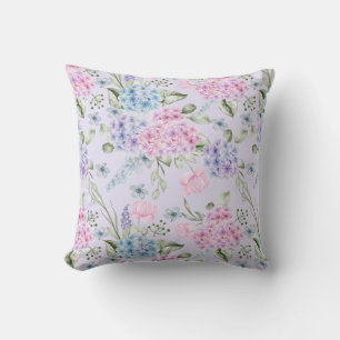 Coussin Aquarelle Pastel Couleur Mixte Fleurs d'Hydrangée