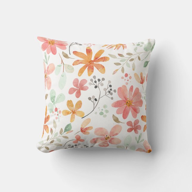 Coussin Aquarelle Pastel motif floral (Recto)