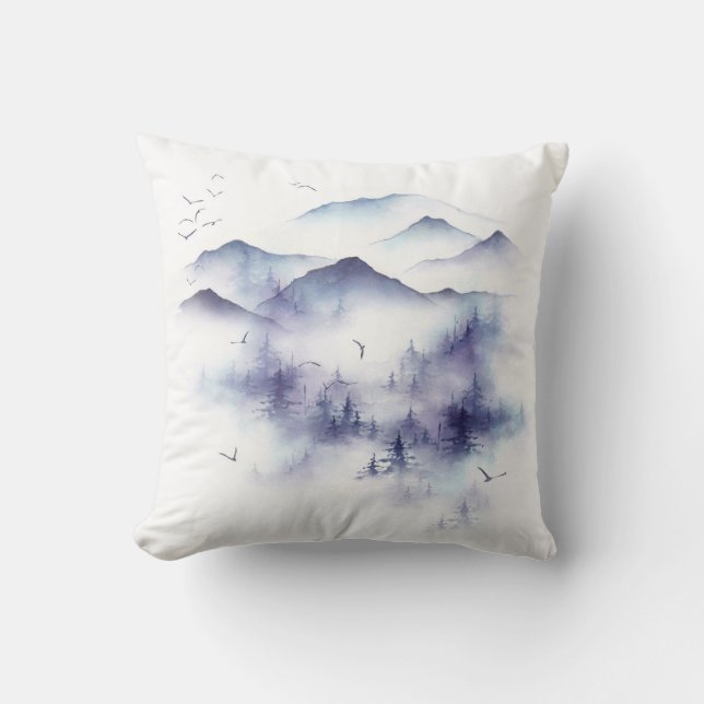 Coussin Aquarelle, paysage hivernal (Recto)