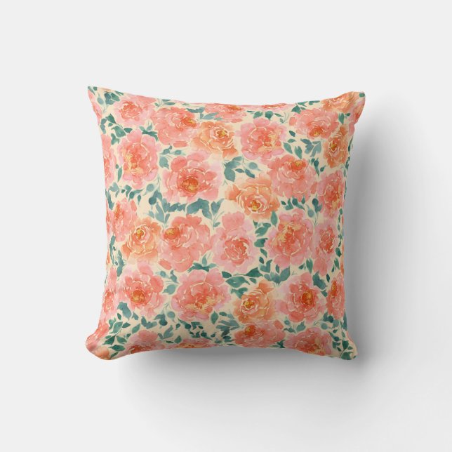 Coussin Aquarelle Peach Peach Peach Pink Green (Recto)