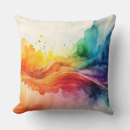 Coussin Aquarelle Peint Arc-en-ciel Brosses Abstraits