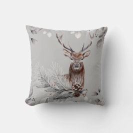 Coussin Aquarelle Peint Cerf Buck Scène d'hiver Nature