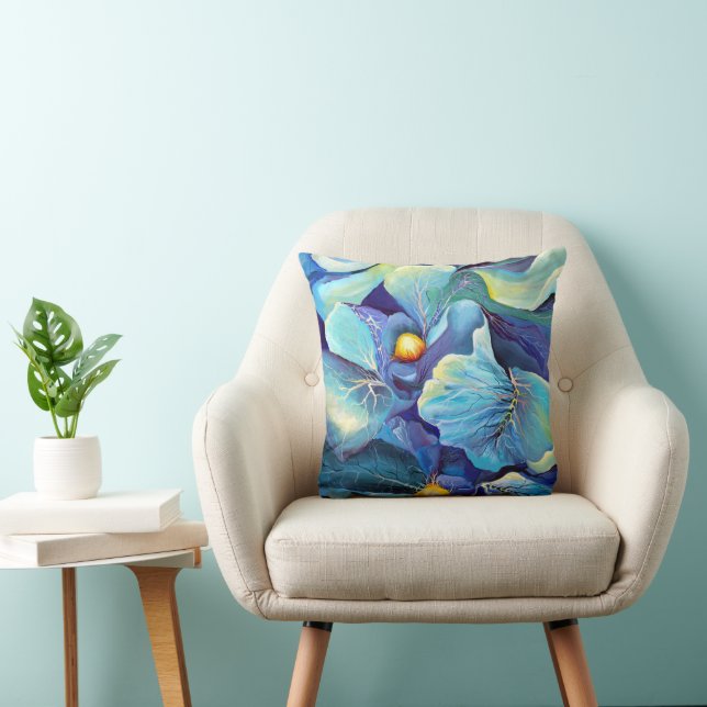 Coussin Aquarelle peinte à la main Aqua floral (Chaise)