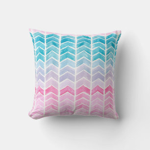 Coussin Aquarelle peinte à la main dégradé géométrique ble