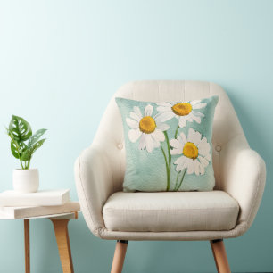Coussin Aquarelle peinture camomille fleurs fleurs blanc
