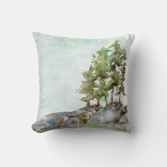 Coussin Aquarelle peinture de roches et pins BWCAW (Recto)