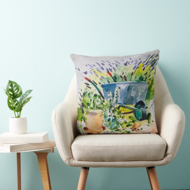Coussin Aquarelle peinture, jardin d'été et Lawanda (Chaise)