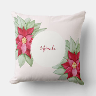 Coussin Aquarelle personnalisée de Noël Poinsettia