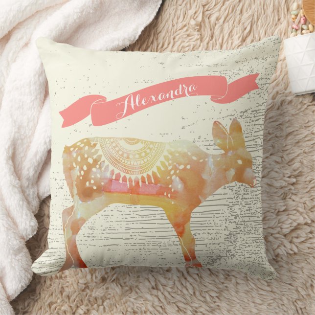 Coussin Aquarelle personnalisée Fawn Apricot Bannière (Couverture)
