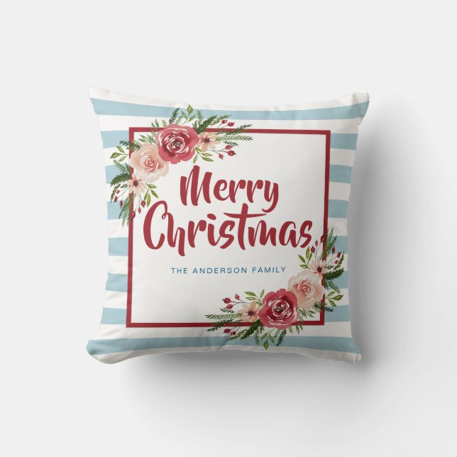 Coussin Aquarelle personnalisée Fleur Joyeux Noël (Recto)