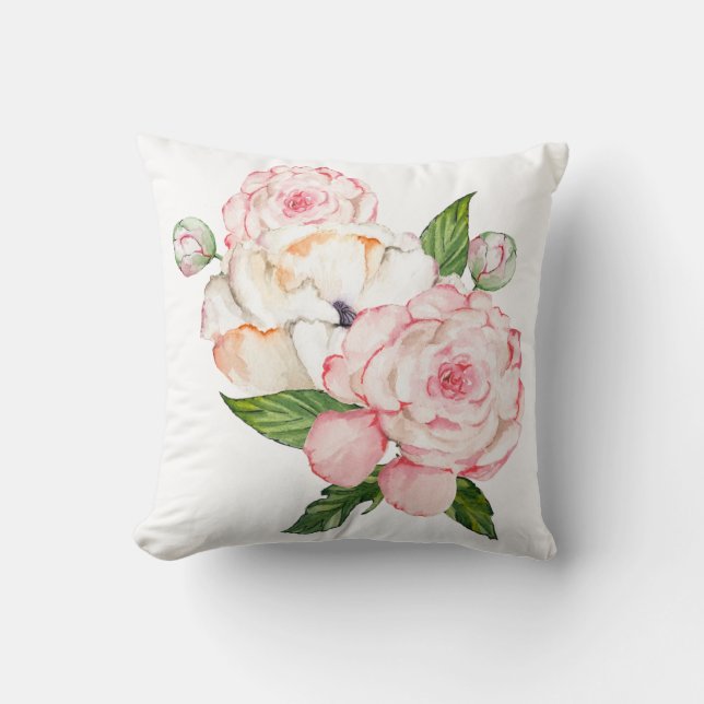 Coussin Aquarelle pivoine en couleurs tendres (Recto)
