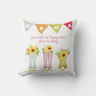 Coussin Aquarelle Pluie Boot Three Grandkids Nana Citation