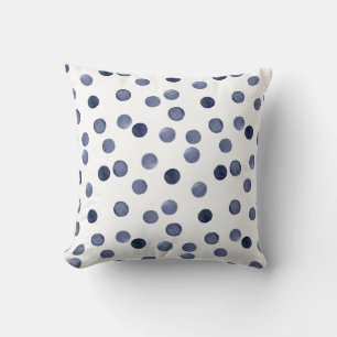 Coussin Aquarelle. Point de polka bleu.