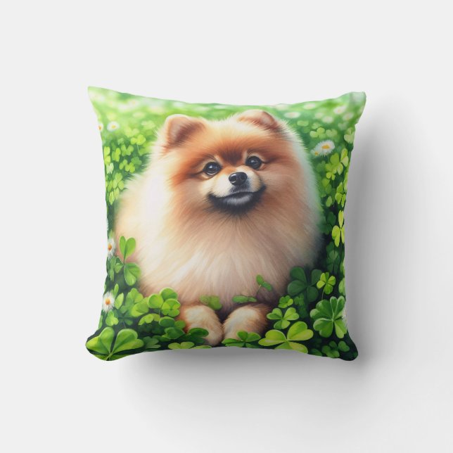 Coussin Aquarelle Pomeranian Shamrock vert (Recto)