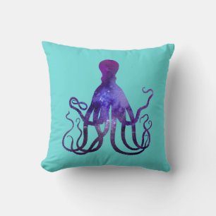 Coussin Aquarelle pourpre à étincelle Nautique Octopus