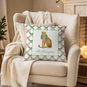 Coussin Aquarelle Préppy Léopard Noël