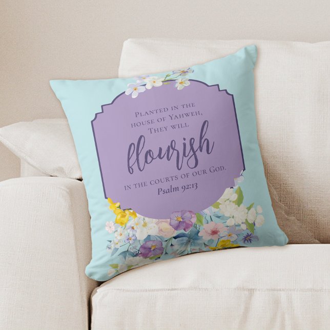 Coussin Aquarelle Printemps Floral Bouquet Bible Verse (Créateur téléchargé)