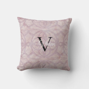 Coussin Aquarelle rose Batik Nom du monogramme