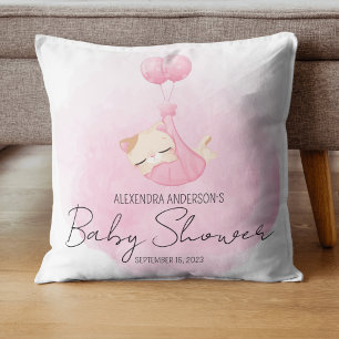 Coussin Aquarelle rose chat gardien de saké pour bébé fill