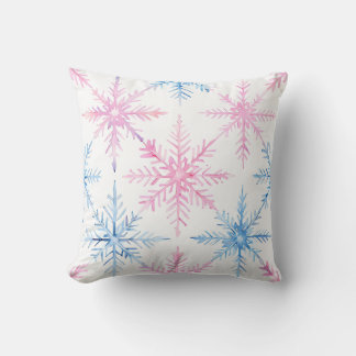 Coussin Aquarelle rose et bleu Snowflake Thlow