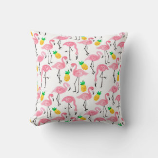 Coussin Aquarelle rose flamant rose et ananas jaune 