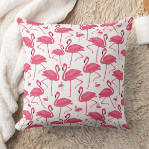 Coussin Aquarelle rose Flamant rose sur design blanc