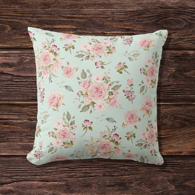 Coussin Aquarelle Rose Fleurs Motif Floral (Créateur téléchargé)