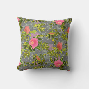 Coussin Aquarelle rose fleurs rose rétro fleurie botanique