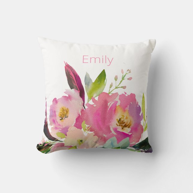 Coussin Aquarelle rose Floral Baby Girl Décor (Recto)