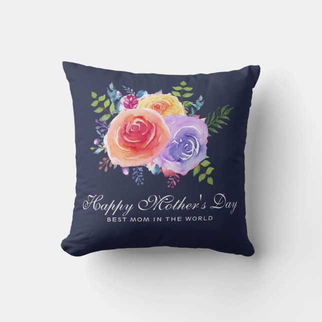 Coussin Aquarelle Rose Floral Bouquet Fête des Mères (Recto)