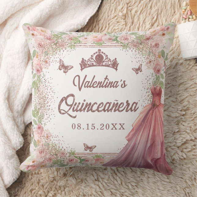 Coussin Aquarelle rose pâle Parties scintillant florale Qu (Couverture)