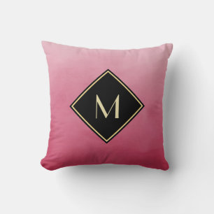 Coussin Aquarelle rose profonde avec Monogramme noir et or