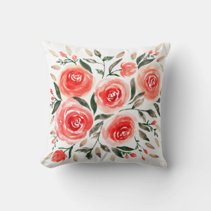 Coussin Aquarelle rose rouge Floral Rose Motif