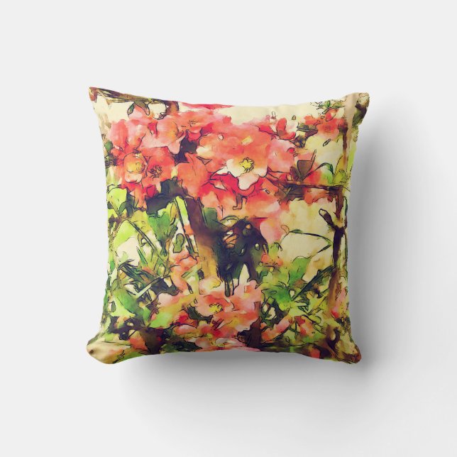 Coussin Aquarelle rose rouge Motif floral 1 (Recto)