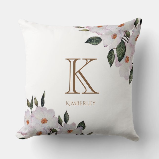 Coussin Aquarelle Roses Ballerina Floral Art Monogramme (Recto)