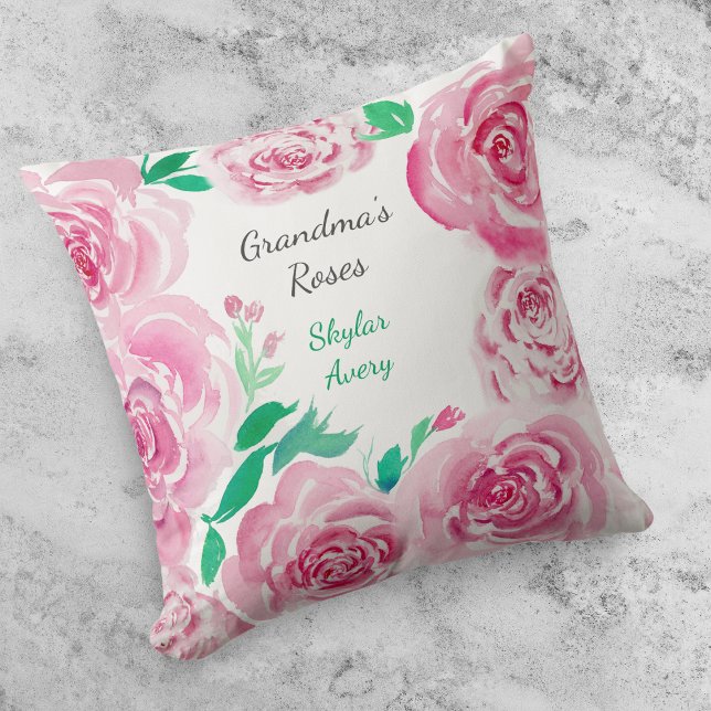 Coussin Aquarelle Roses Grand-mère Jardin de Jardin Oreill (Créateur téléchargé)