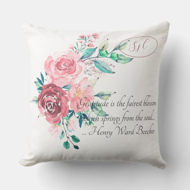 Coussin Aquarelle Roses rouges et roses Gratitude Florale (Recto)